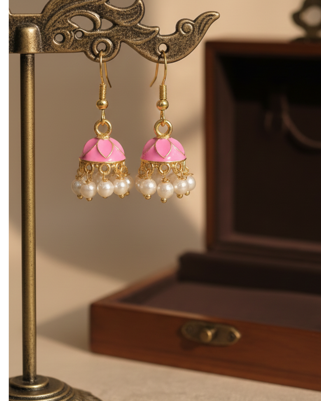 Tiny Pink Chandni Jhumkas – Lightweight Stylish Traditional Earrings for Women