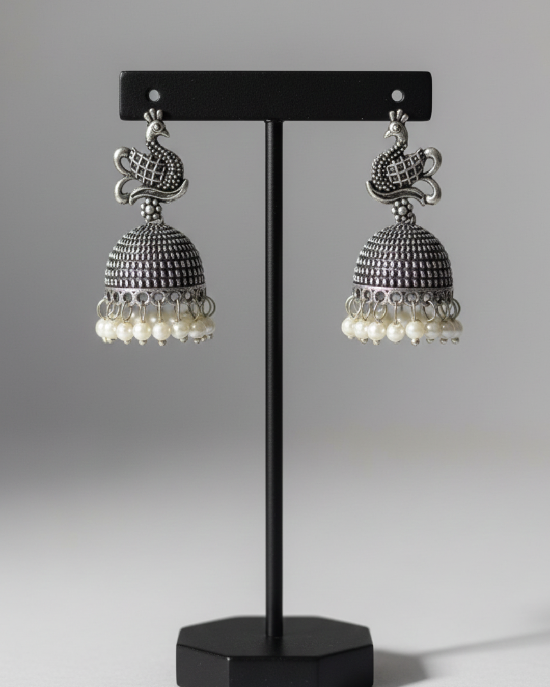 Silver Peacock Jhumkas for Women – Elegant Traditional Earrings