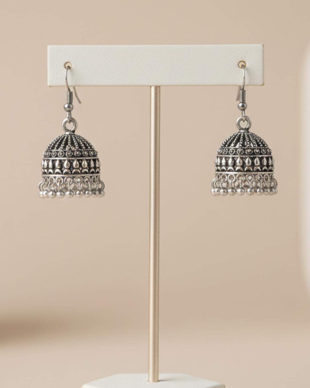 Traditional Silver Coloured Jhumkas – Elegant Oxidized Earrings for Women