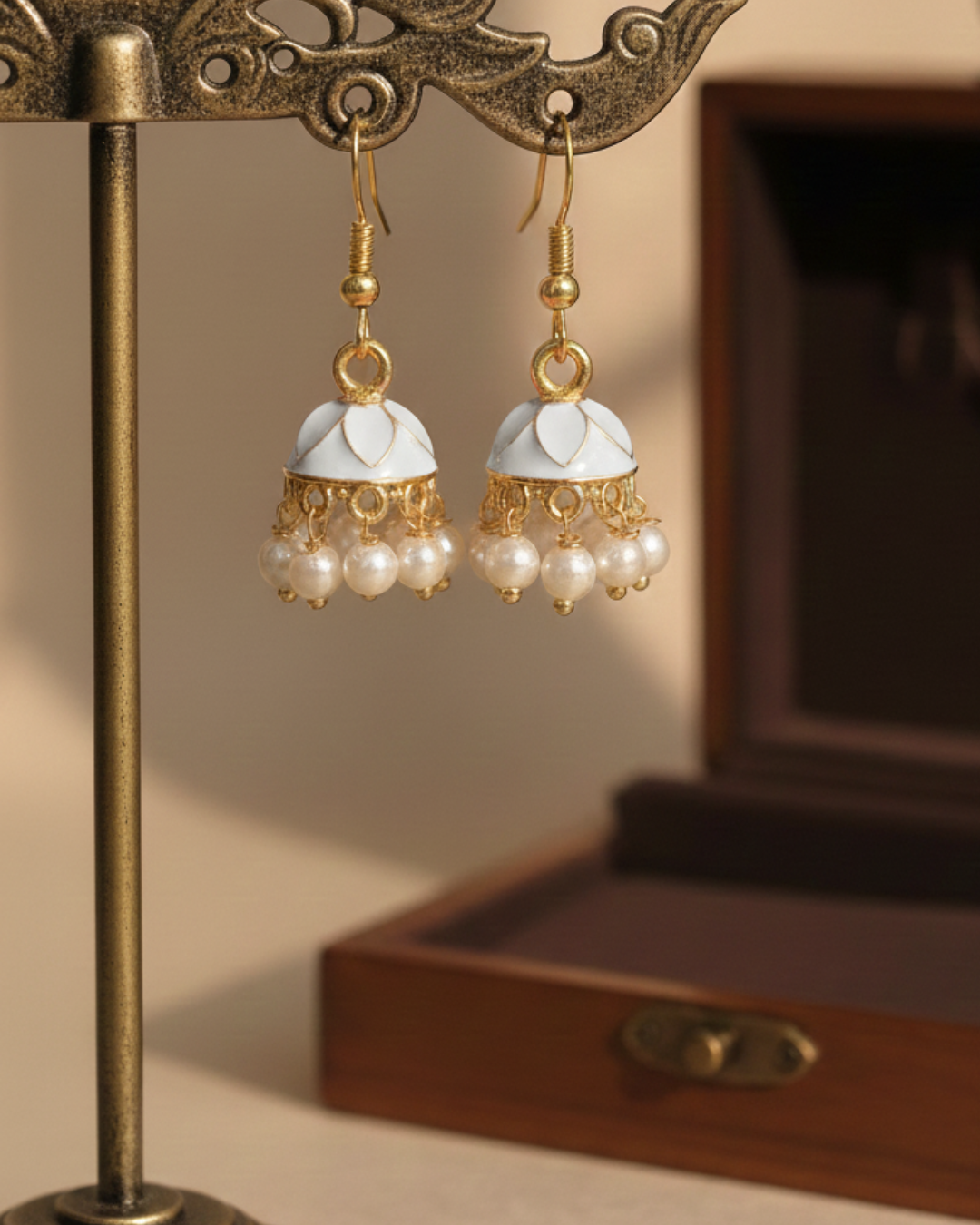 Tiny White Chandni Jhumkas – Lightweight Elegant Traditional Earrings for Women
