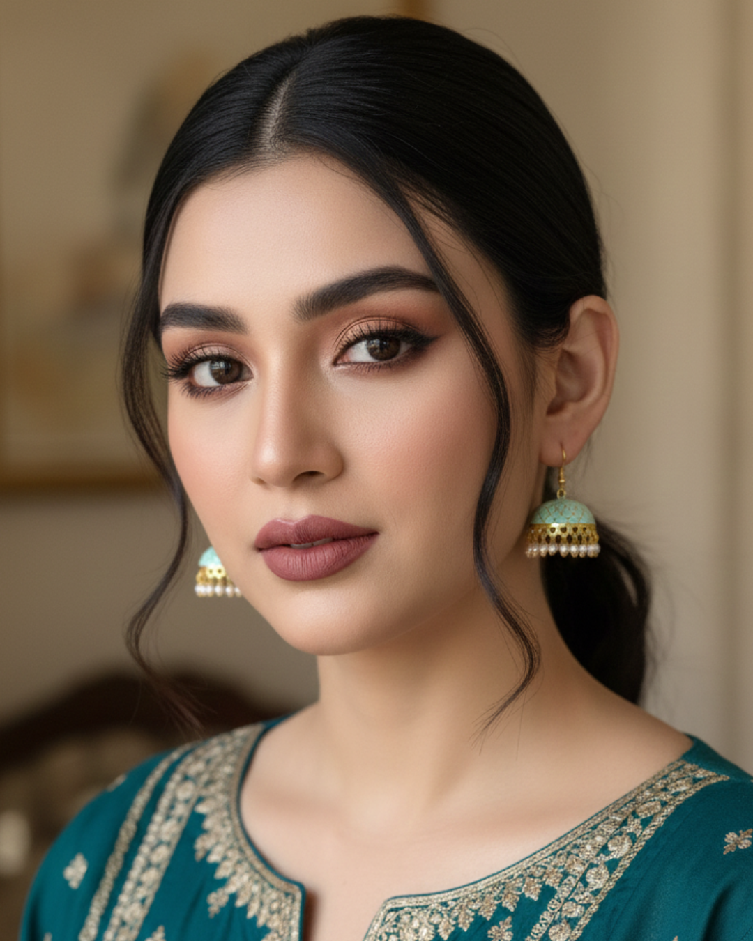 Beautiful Ferozi Coloured Jhumkas – Traditional Elegant Earrings for Women