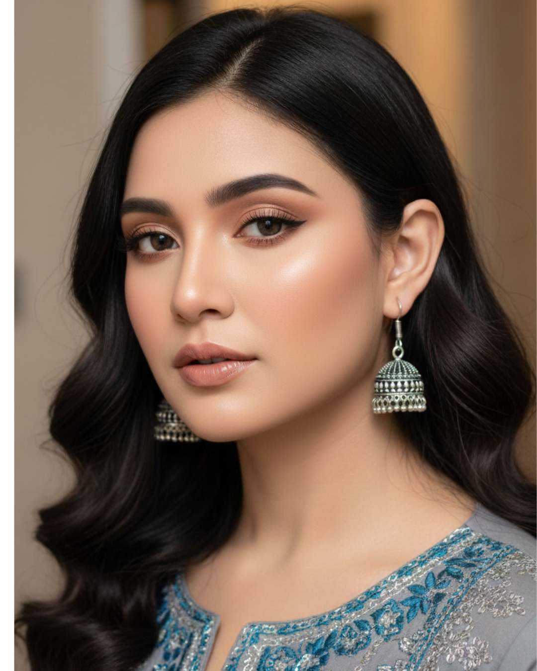 Traditional Silver Coloured Jhumkas – Elegant Oxidized Earrings for Women