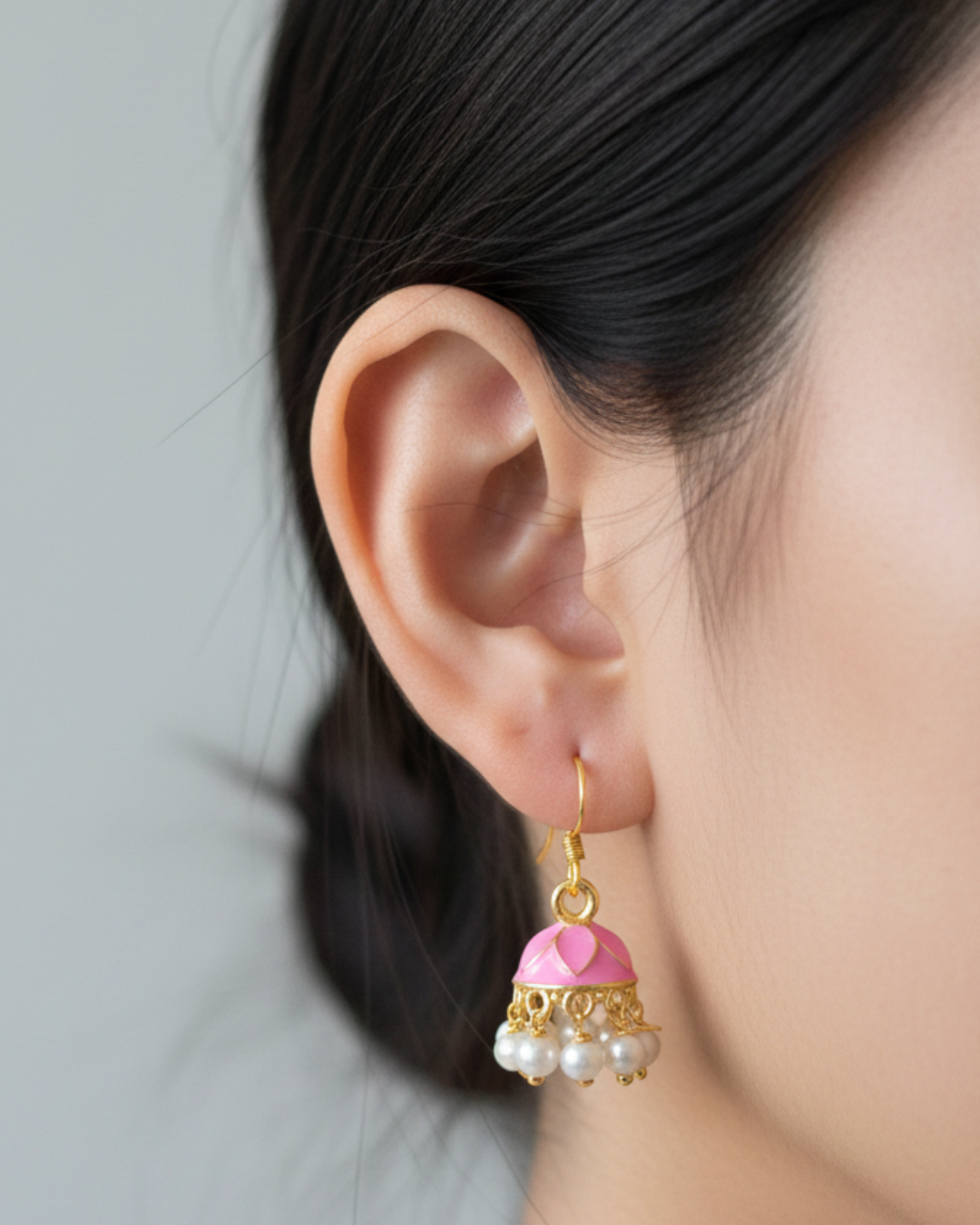 Tiny Pink Chandni Jhumkas – Lightweight Stylish Traditional Earrings for Women