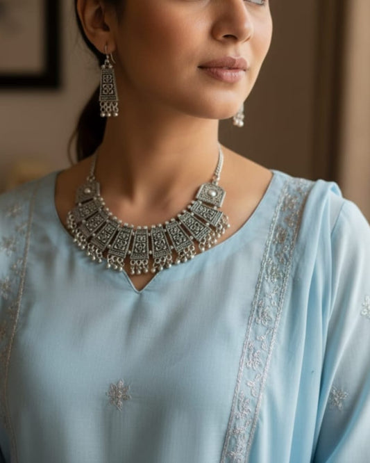 Silver Antique Jewelry Set for Women – Traditional Vintage Design