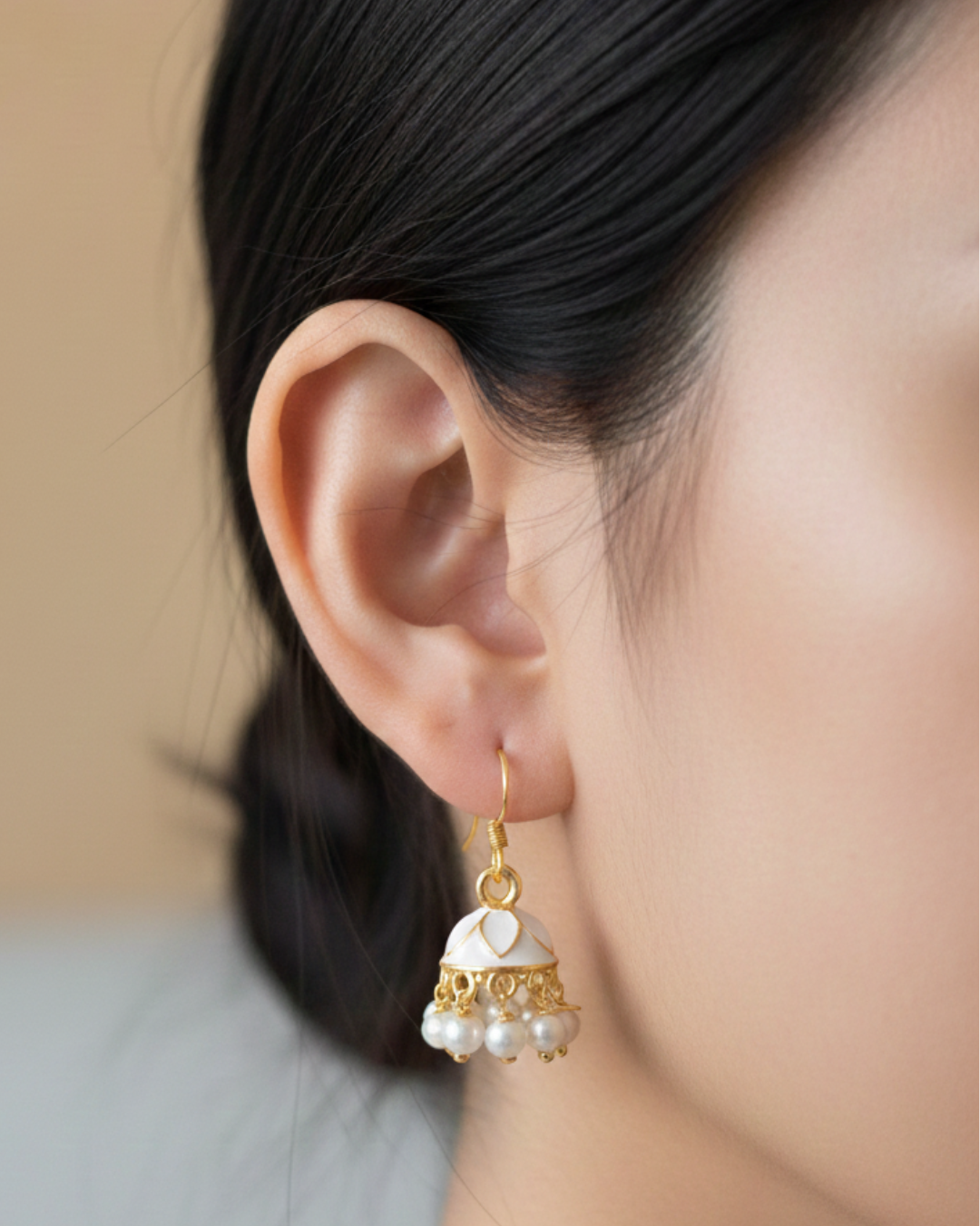 Tiny White Chandni Jhumkas – Lightweight Elegant Traditional Earrings for Women