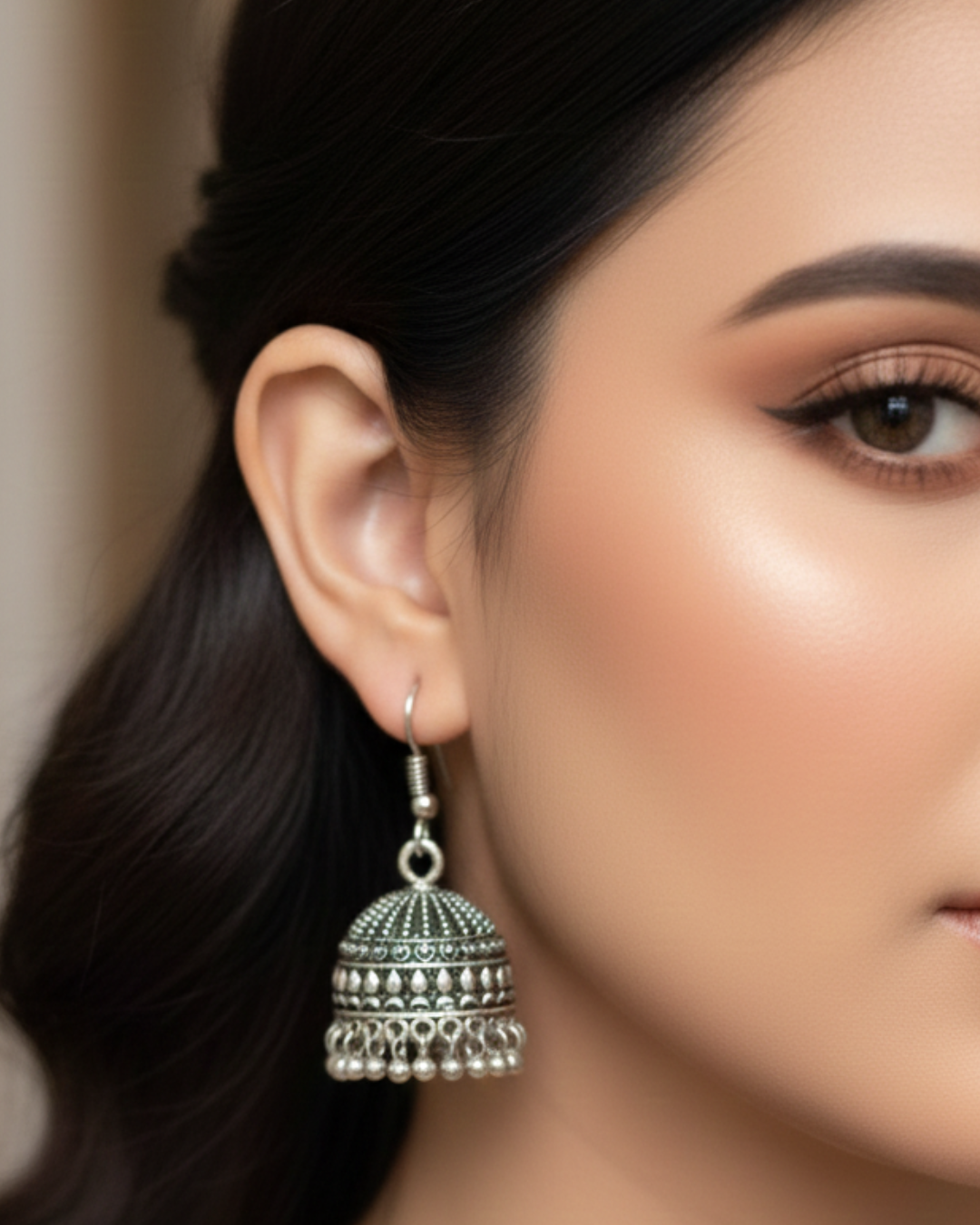 Traditional Silver Coloured Jhumkas – Elegant Oxidized Earrings for Women