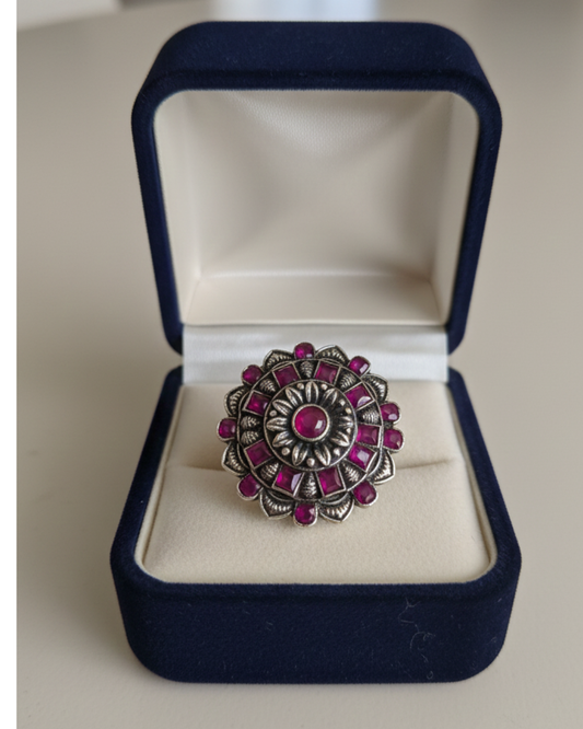 Elegant Pink Flower Ring – Stylish Adjustable Fashion Ring for Women