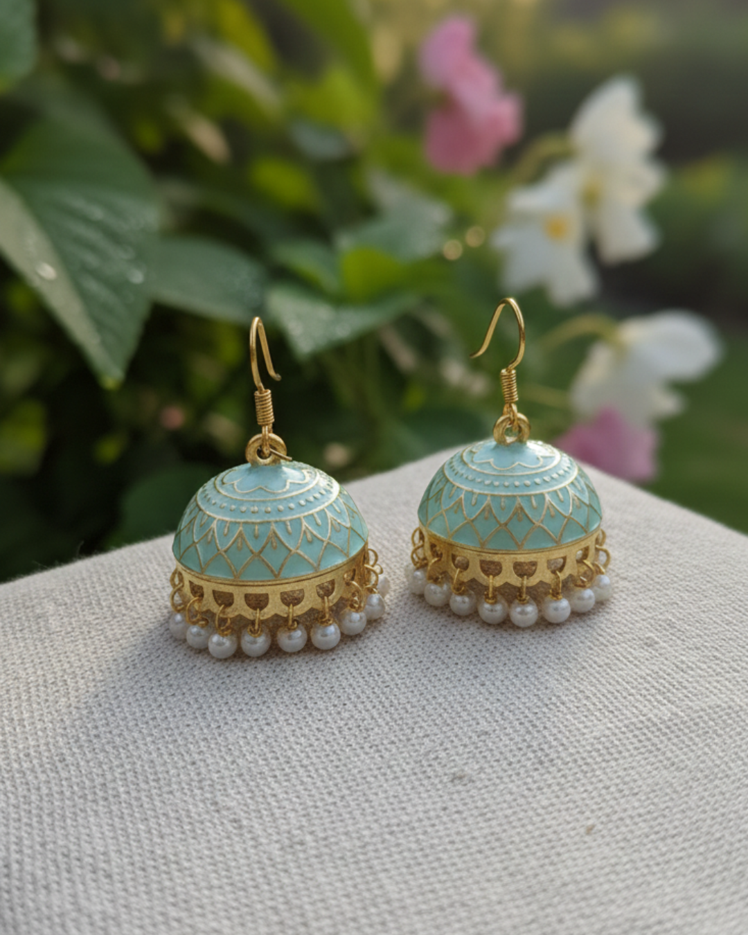 Beautiful Ferozi Coloured Jhumkas – Traditional Elegant Earrings for Women