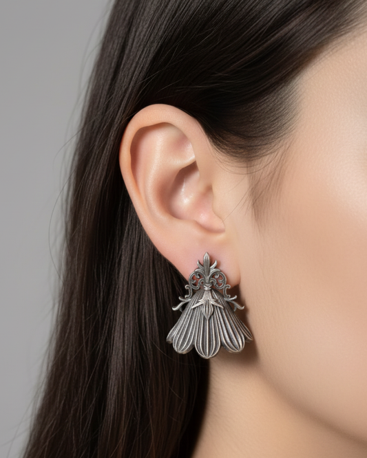 Silver-Colored Traditional Earrings for Women – Elegant Ethnic Jewelry